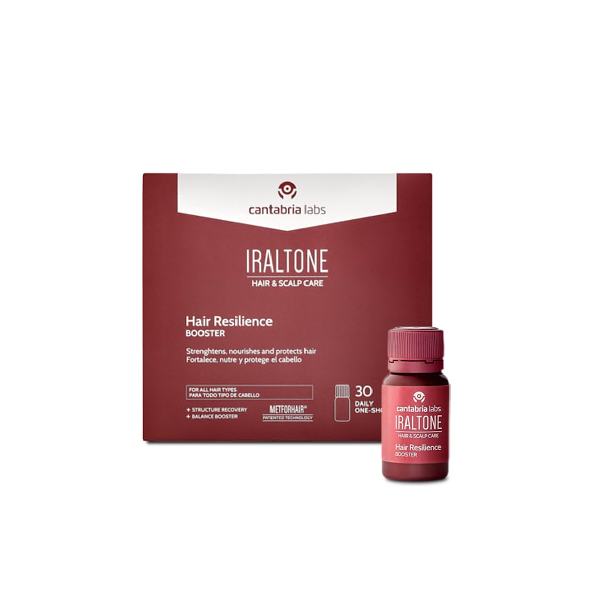 Cantabria Labs - Iraltone Hair Resilience Booster - Formato bebible, 30 Viales - Sabor Piña-Colada - Prevención del Envejecimiento Capilar - Aumenta la Resiliencia del Cabello
