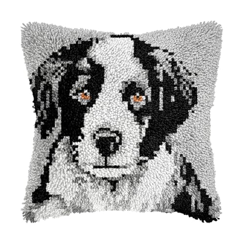 Image of bositigo Dog Latch Hook Pillow Kit for Adults & Kids, DIY Pre-Printed Canvas Craft, 17x52 Inch Decorative Cover for Sofa Cushions, Bedroom Decor (Dog Pattern 36)