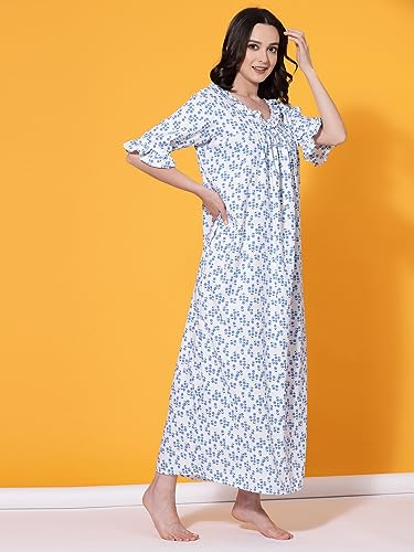 Image of OOMPH! Cotton Blend Nighty for Women's | Night Gown | Nighty | Nightdress | Maxi Dress | Sleepwear | Gown for Women | Nighties | Sleepwear