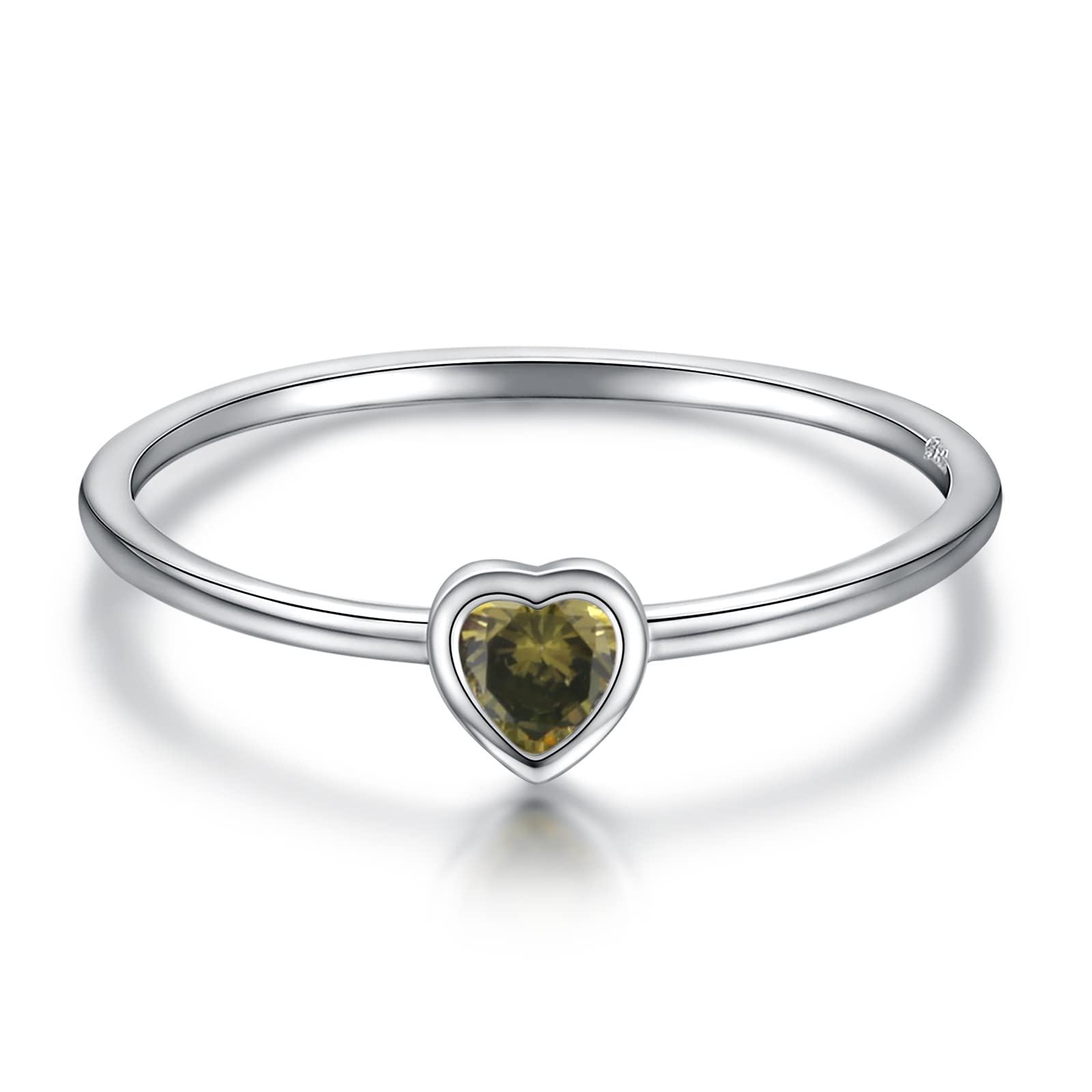 Simple Heart Birthstone Ring for Women 925 Sterling Silver Stackable Promise Ring with Colorful Cubic Zirconia Minimalist Jewelry Gift