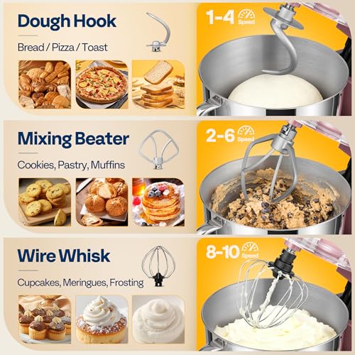 Image of VIVOHOME Stand Mixer, 6-Quart Tilt-Head Kitchen Mixer with Bowl, Pink