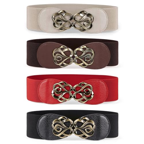 SUOSDEY 4pcs Women Stretchy Belts for Dresses Vintage Elastic Wide Waist Belts