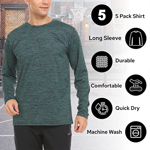 Essential Elements Mens Active T-Shirt - Quick-Dry Athletic Workout Training Crew Neck Long Sleeve Top 5 Pack4