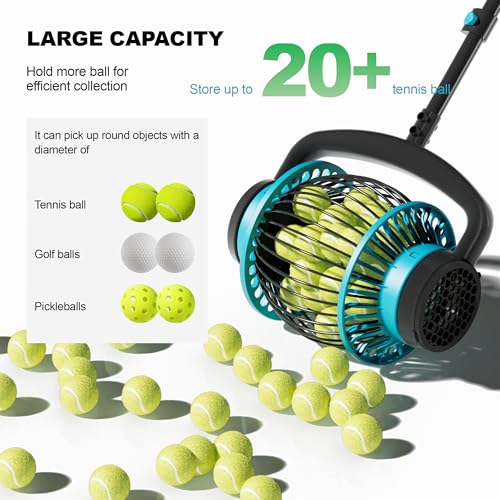 Lnmuzm Tennis Ball Collector Roller, No Bending Over Quick Rolling Picker. 2 Ways to get The Ball,Telescopic Tennis Ball Picker for 1.5