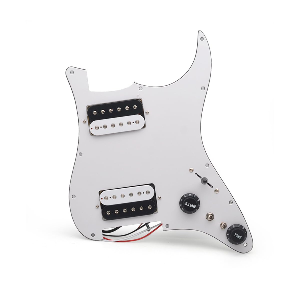 Wstępnie okablowany załadowany pickguard Strat HH z ceramicznymi przetwornikami Double Colis Humbucker pasuje do części gitary Strat, biały, 3-warstwowy z czarno-białym przetwornikiem