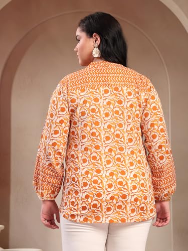 Image of Stylum Women's Plus Size Blue Floral Printed Pure Cotton Top | Plus Size Tops for Women Short Kurti