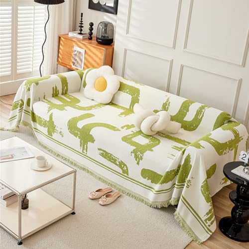 Housse de canapé d'angle 5 places en chenille verte de grande taille 180x420cm