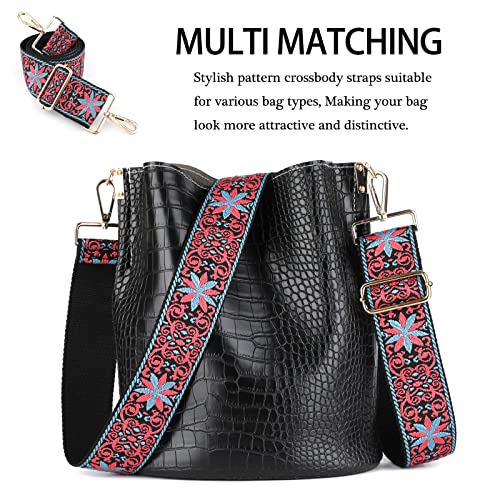 Image of Dsigo Purse Strap, 2 inch Wide Gold Buckle Embroidery Crossbody Shoulder Strap for Bag Handbag Canvas Bag Crossbody Bags