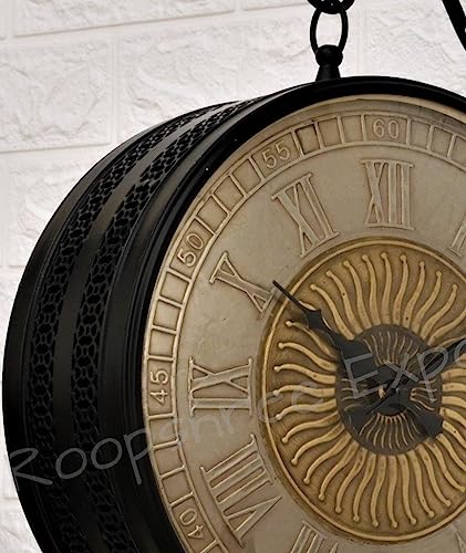 Image of Vintage Clock Analog Black & German Silver Double Sided Clock /One Year Warranty / 6570-12-BW2