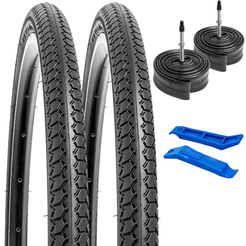 YunSCM 2本セット,20x1 3/8 タイヤ,20x1 3/8 37-451自転車タイヤ+ チューブ 肉厚 仏式バルブ60mm+タイヤレバー,適用 20インチ 1 3/8 ロードバイ、車椅子,Y-003