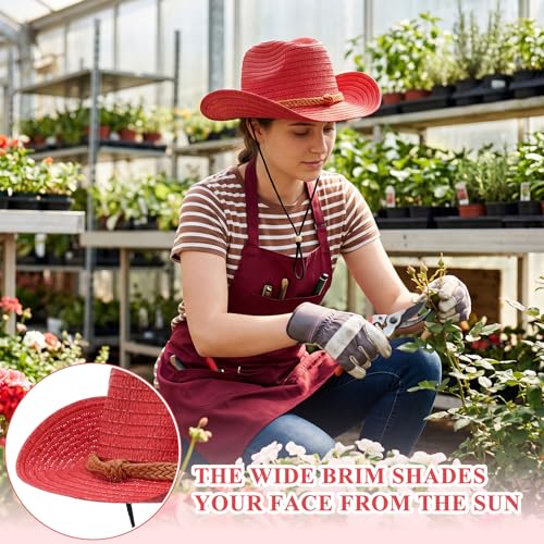 Image of JaGely 12 Pcs Straw Cowboy Hats for Women Men, Wide Brim Summer Hat Bulk Sun Protection for Western Themed Party