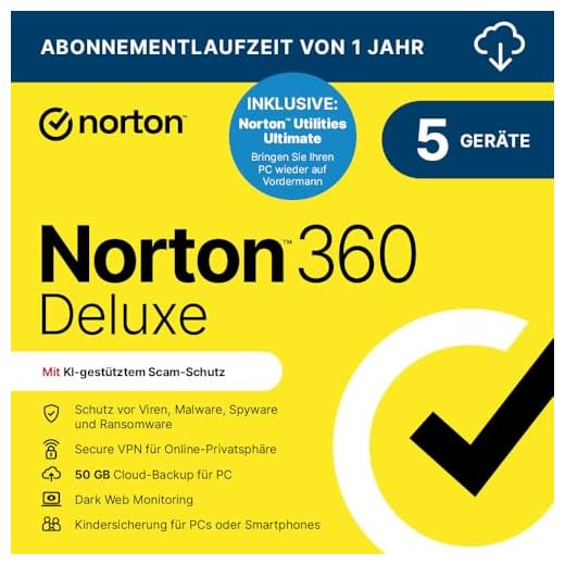 Norton 360 Deluxe inkl. Utilities Ultimate 2025 | 5 Geräte | 1 Jahr | Aktivierungscode per Email