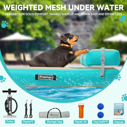 FBSPORT Hunderampe Aufblasbare Hunde Wasserrampe, Hundeboot Rampe Schwimmende Dock Leiter für Pool, Boot, Seen, rutschfeste Eva-Schwimmleiter für Hunde bis zu 100 kg