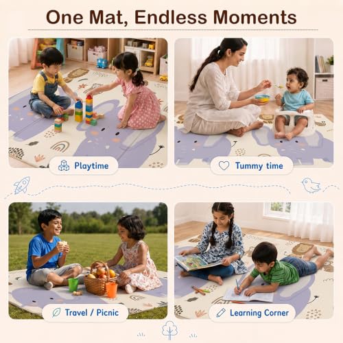 Image of StarAndDaisy Baby Play Mat for 0 to 2 Years, 6mm Thick Foldable XPE Baby Mats for Floor, Reversible Cushioned Mat for Kids Playing, Lightweight & Portable Playmat, 149 x 178 cm