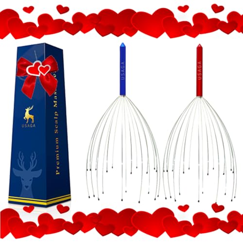 USAGA Head Massager Scalp Massager 20 Fingers Head Scratcher for Scalp Body Relaxing (Red & Blue) - Thumbnail 5