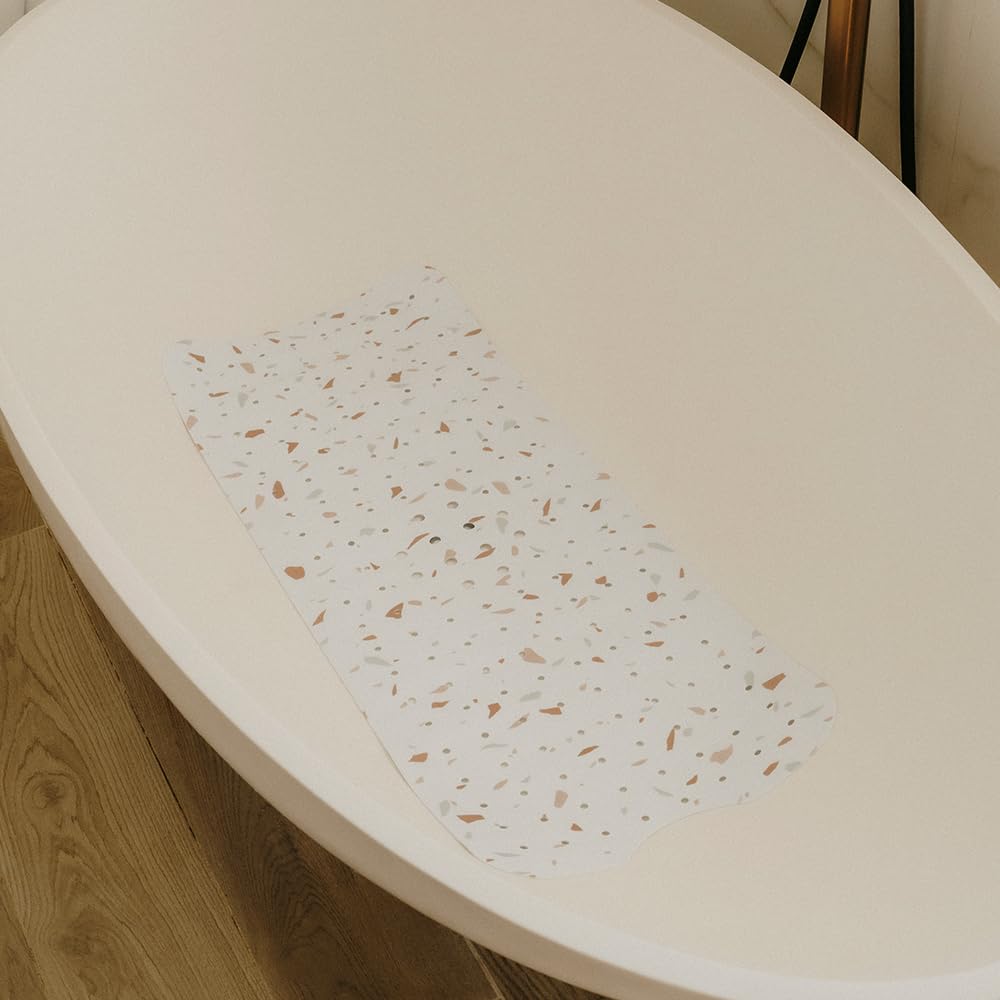 Tapis de Baignoire Bébé Antidérapant - Grande Taille 100cmx40 cm - Motif Terrazzo - sans BPA, Lavable en Machine, Anti-moisissure, avec Ventouses - Tapis Confort & Sécurité pour Baignoire