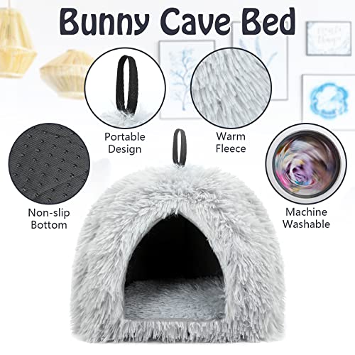 Sbayool Calming Rabbit Bed House, Cozy and Warm Rabbit Hideaway Guinea Pig Bed Cave with Movable Pad for Rabbits Guinea Pigs Hedgehogs Ferrets and Other Small Pets, Grey - Image 4