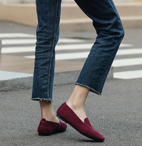 Womens Square Toe Flats Knit Dress Shoes Comfortable Women Shoes Slip On Shoes for Woman Soft Ballet Walking Flats Shoes4