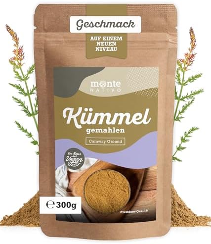 Kümmel gemahlen Monte Nativo (300g) - Fein gemahlene Kümmelsamen | ideal für Kümmel Tee - Caraway - Schonend getrocknete Gewürze ideal zum Kochen - Intesives Aroma und Geschmack