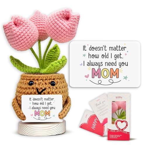 Image of Gossby Gifts for Mom from Daughter Son Kids - Mothers Day, Birthday Gift for Mom, Mama - Basket Stuffers - Positive Tulip Crochet for Mama with Package & Thank You Card