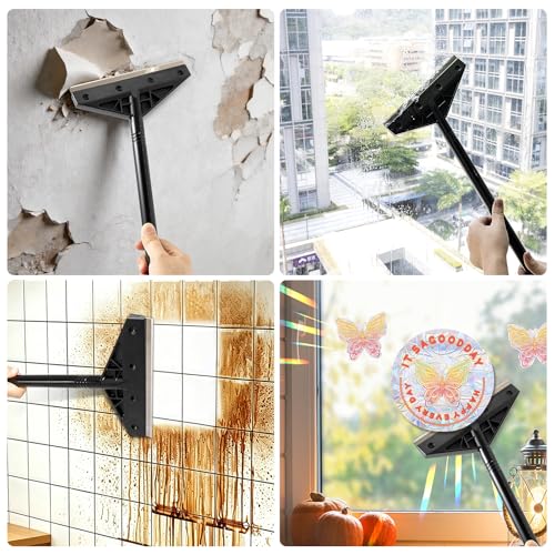 Image of Gomake Extendable Floor Scraper Heavy Duty 8 inch Wide Razor Blade Scraper Tool with 18''-74.8 inch （1.5ft- 2.4ft）Long Handle, 5PCS Extra Metal Blades for Cleaning Glass Wall Gum Paint Tile Glue