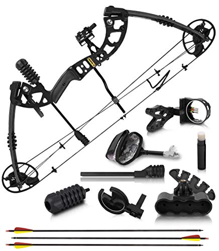 2020 Compound Bow and Arrow for Adults and Teens â€“ Hunting Bow with Gordon Limbs Made in USA - Fully Adjustable for Women and Youth 30-70 LBS, 23.5-30.5â€ - 320 FPS Speed â€“ 5-Pin Sight, Quiver - Left
