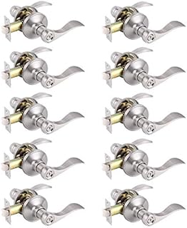 Privacy Door Handles in Brushed Nickel / Interior Door Lever Satin Nickle Privacy Function Door Lock Set/Privacy Door Knob with Lock/Bath and Bed Door Handle Drop Lever Shape 10 Pack