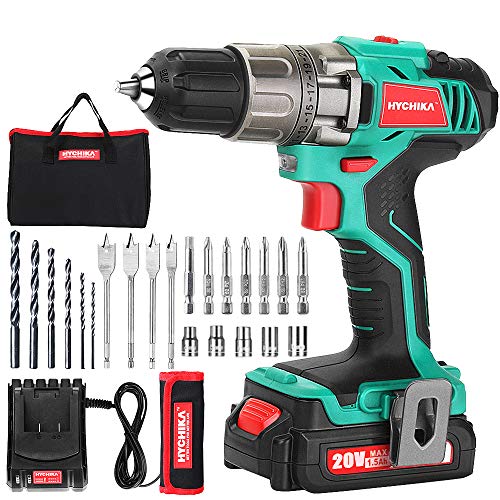 Cordless Drill Driver 20V, HYCHIKA Power Drill Set 330 In-lb Torque with 1500mAh