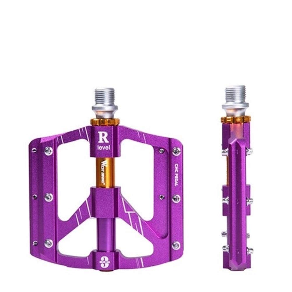 Pedali per Bicicletta con 3 Cuscinetti, Ultraleggeri, Antiscivolo, per Bici da Strada e MTB, con Cuscinetti sigillati (Colore: Viola)