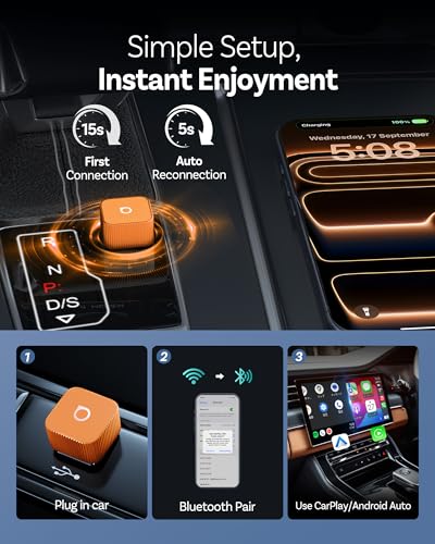 Image of OTTOCAST Mini Cube 3.0 Wireless CarPlay & Android Auto Adapter 2026- Plug & Play, Fast Auto-Reconnect (Orange)