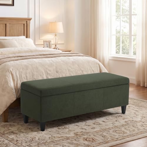 Image of Storage Ottoman Bench, 50.3 inch Fabric Upholstered End of Bed Bench (Green)