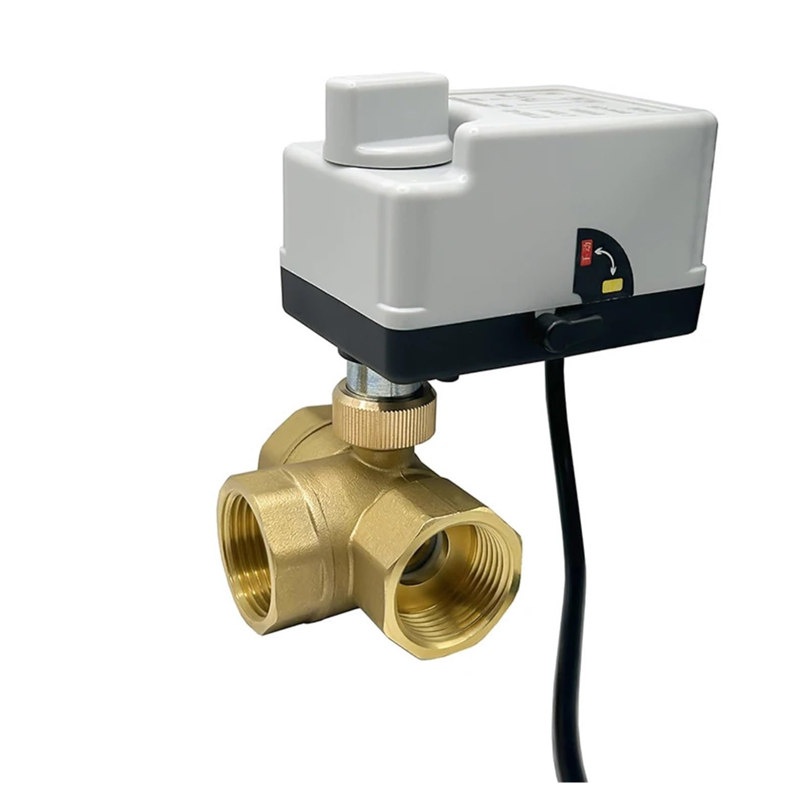 XFMZFUBD 1PCS DN15-DN50 three-way brass electric ball valve 3-wire 2-control electric actuator with manual switch 220V 12V 24V(220VAC-T TYPE,0.75 Inch)