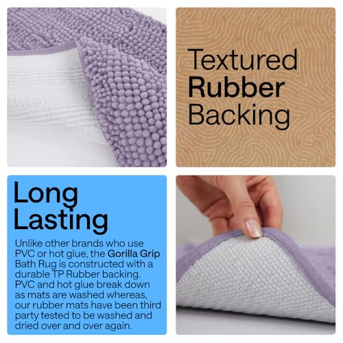 Image of Gorilla Grip Original Luxury Chenille Bathroom Rug Mat, 24x17, Extra Soft and Absorbent Shaggy Rugs, Machine Wash Dry, Perfect Plush Carpet Mats for Tub, Shower, and Bath Room, Light Purple