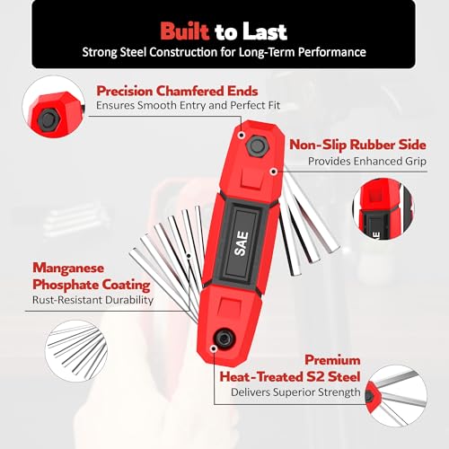 Image of 17PCS Folding Allen Wrench Sets | Metric & SAE Hex Set Durable & Portable Allen Key Set for Home, Bike, Automotive, and DIY Repairs