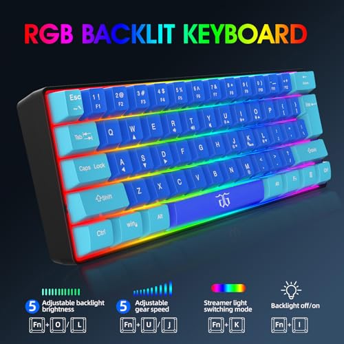 Image of Snpurdiri 60% Wired Gaming Keyboard, RGB Ultra-Compact Mini Keyboard, Waterproof Mechanical Feeling Small Keyboard for PC /Mac Gamer, Typist, Travel, Easy to Carry on Business Trip (Wathet-Blue)
