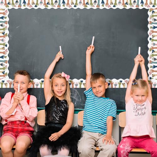 Image of BeYumi Boho Diversity Border Trim - 65ft Back to School All are Welcome Rolled Border Trim Colorful Multicultural Equality Inclusive Bulletin Board Classroom Chalkboard Kindergarten Elementary Decor