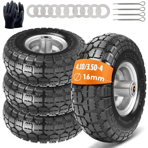 4 Stück Sackkarrenrad Räder für Sackkarre Vollgummireifen - Vollgummi Reifen 4.10 3.50-4 Bollerwagen Ersatzräder 260 x 85 mm Rad Achse 16mm