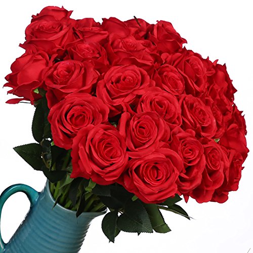 Veryhome 10 Piezas Artificial Seda Rosa Flores Falsas Ramos de Flores para La Decoración de La Boda Home Birthday Party Arrangment Jardín Decoración (Rojo, Rosas florecientes)