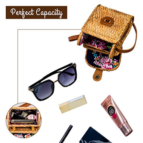 Natural NEO Phone Straw Bag Crossbody Wallet Small Boho Purse Rattan Hand Woven For Women Shoulder Crossbody Necessities Bags Wicker Purses In Summer Beach Vacation With Flower Patterns Bonhomia - Image 2