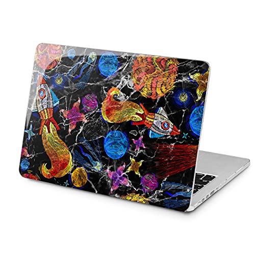 Cavka Hard Case Compatible for MacBook Pro 16 14 M3 M2 2023 M1 Pro 13 2022 Air 13 2021 Retina 2020 Mac 11 12 Space Print Rocket Marble Design Laptop Embroidered Cute Black Protective Cover Granite