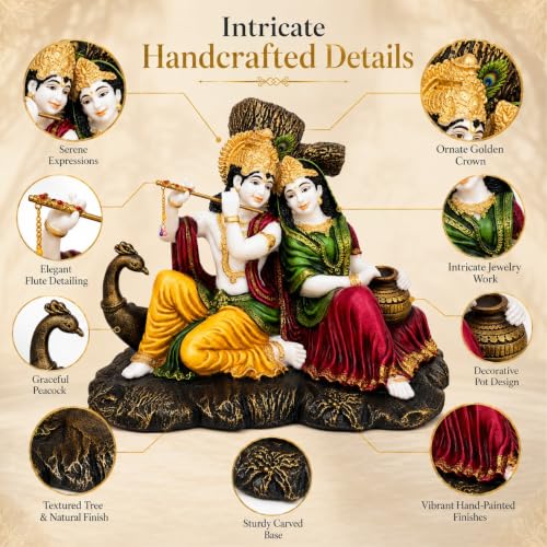 Image of ARMONIA Radha Krishna Murti 11.02 Inch | Premium Marble Dust Radha Krishna Idol with Peacock for Mandir,Home Decor & Office | Radhakrishna Statue Spiritual Gift for Wedding & Housewarming (Multicolor)