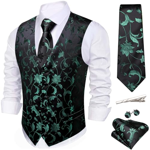 Image of Barry.Wang Mens Suit Vest Paisley /Flower Silk Jacquard Waistcoat Ties Set Formal /Leisure 5PCS