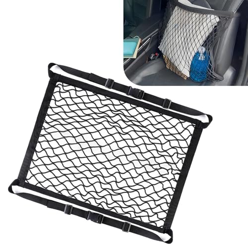 Ypoyney Car Seat Net Passenger Seat Organizer Net 21.65 x 21.65 High Elastic Front Seat Organizer Versatile Purse Holder for Car with Adjustable Buckle Universal for Most Cars (Black)