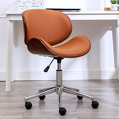 OKAKOPA Home Office Desk Chair, Vintage 360° Swivel Home Office Computer Task Executive Desk Armless Chair w/Adjustable Height (Brown Leather)
