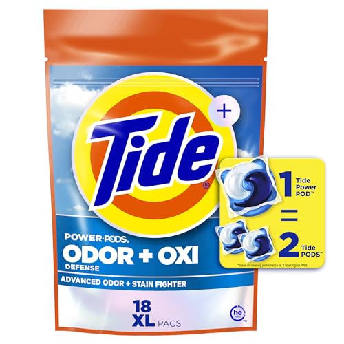 Tide Odor Defense + Oxi Laundry Detergent Pacs, Original Scent, 18 Count, Advanced Odor + Stain...