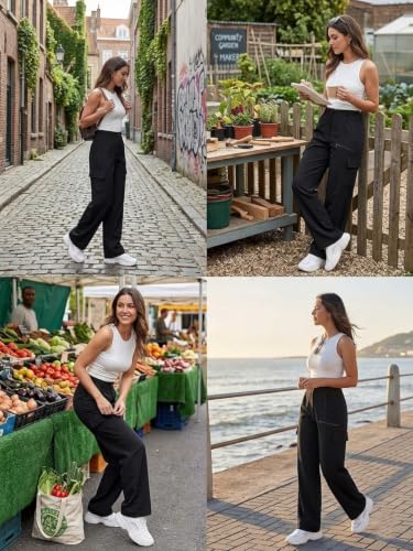 Image of GRECIILOOKS Cargo Pants For Woman | Trousers For Womans |High Waist Trouser for Women - Flared Parachute Pants with Side Pockets |Womens Cargo Pant | Elegant for College & Events (Available in Plus Size)