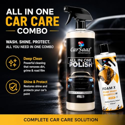 Image of CAR SAAZ All in One Polish 1 L with Foam X Shampoo 200ml Combo | CAR & Bike Polish + Washing Restore Shine and Gives Protection on Multi-surfaces