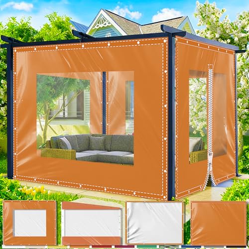 AMXFS Cortinas de Exterior Lona Transparente para pabellón con Ojales y Cremallera, Impermeable, PVC de 0,5 mm, 580 g/m²,protección contra la Lluvia - Marco 40cm Op, Centro Transp