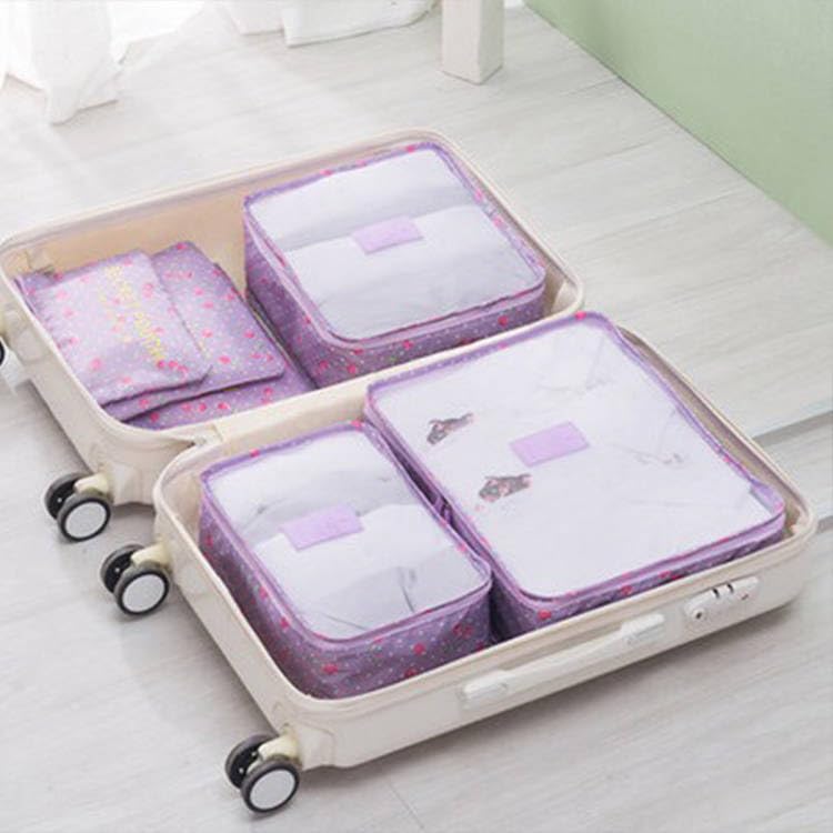 6 Set Packing Cubes, Multi-functional Clothing Sorting Packages, Travel Carry On Luggage Organizers Storage Bags, Travel Packing Pouches, Purple Cherry3