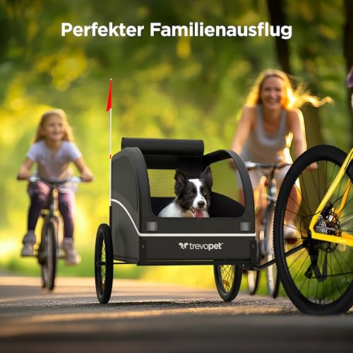 Trevopet® Hundeanhänger für Fahrrad – Faltbarer Hundefahrradanhänger mit Kupplung & Reflektoren – Fahrradanhänger Hunde bis 40 kg – Wasserdicht – Kompatibel mit E-Bikes – Schwarz